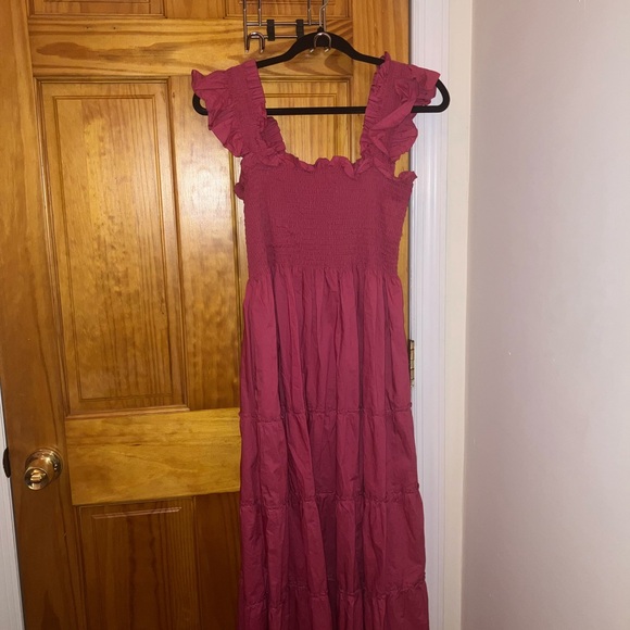 Elegant Pink Midi Dress with Ruffled Sleeves - Picture 2 of 3